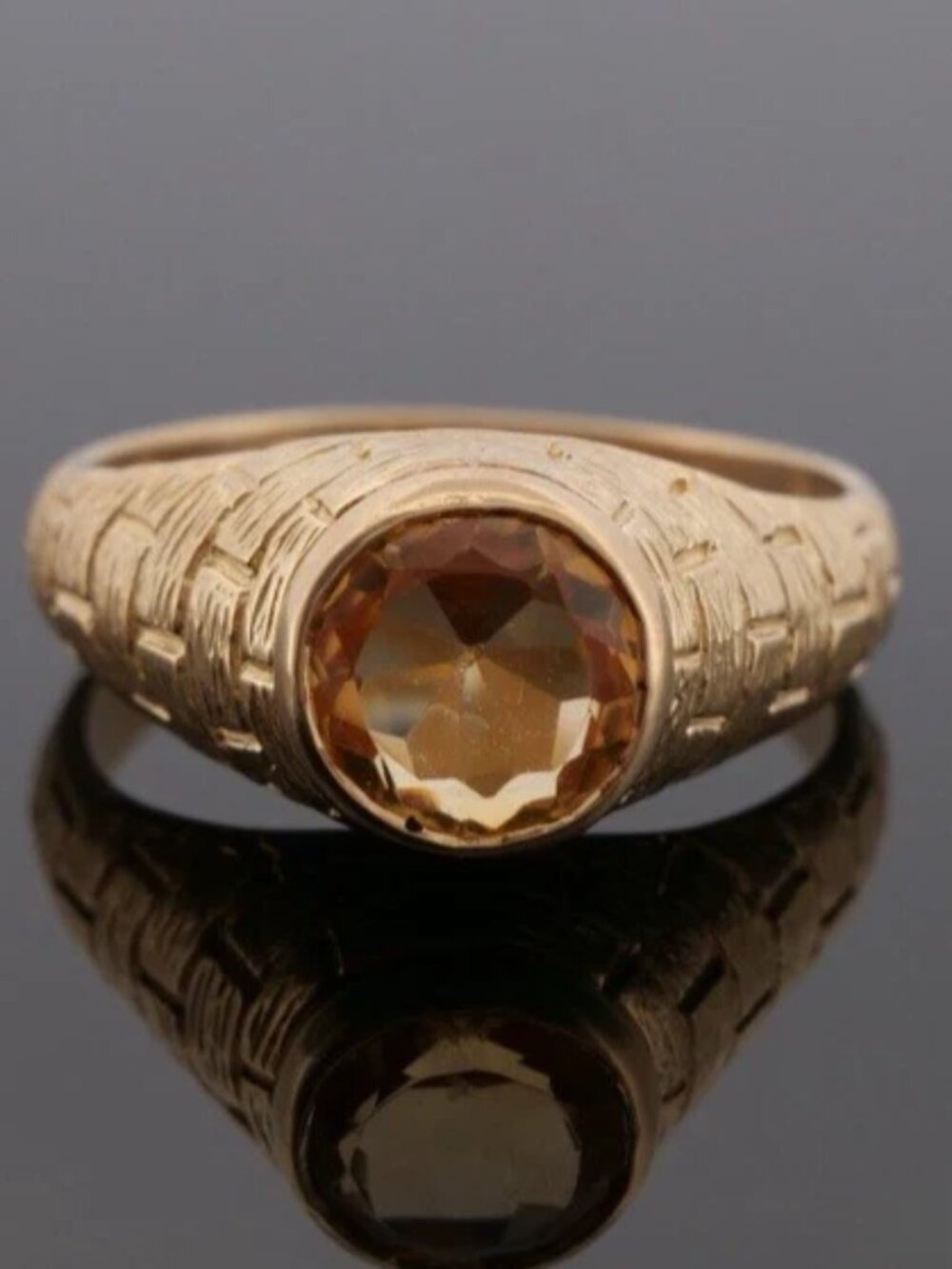 Men’s Custom 10MM Natural Citrine Ring 14K Yellow Gold Size 13.5 10.72 Grams